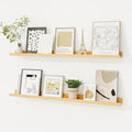 Picture Ledge Shelf, Solid Pine Wood Floating Shelves Set of 2, 36 Inches Nursery Book Shelves for Toys Storage, Kids Bookshelf Wall Mounted for Living Room Bedroom Decor Books Photo Frames, Natural
