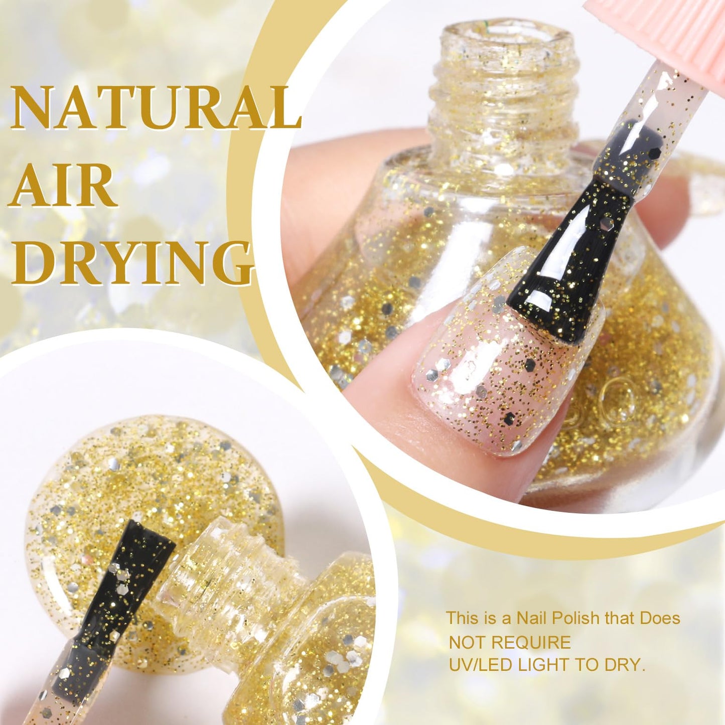 Major Dijit Quick Dry Nail Polish Glitter Yellow Summer Nail Lacquer for Nail Art Regular Nail Polish 0.41 fl oz.