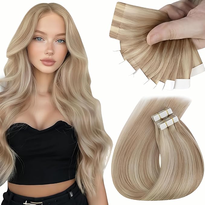 Sunny Hair Blonde Tape in Hair Extensions Human Hair Remy Hair Extensions Real Human Hair Tape in 12inch Human Hair Extensions Tape in 10Pcs 20g
