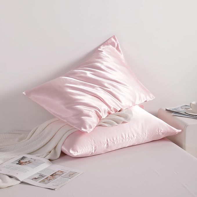 NTBAY 12 Pack Satin King Pillowcases for Hair and Skin, Luxurious and Silky Pillow Cases with Envelope Closure, 20 x 36 Inches, Light Pink