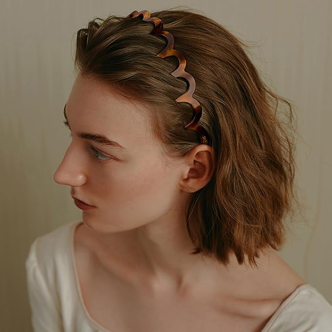 6 PCS Zig Zag Headbands Plastic Wavy Hair Head Band Comb with Teeth Hoop Accessories for Women Men Girls, Fashion Tortoiseshell&Amber