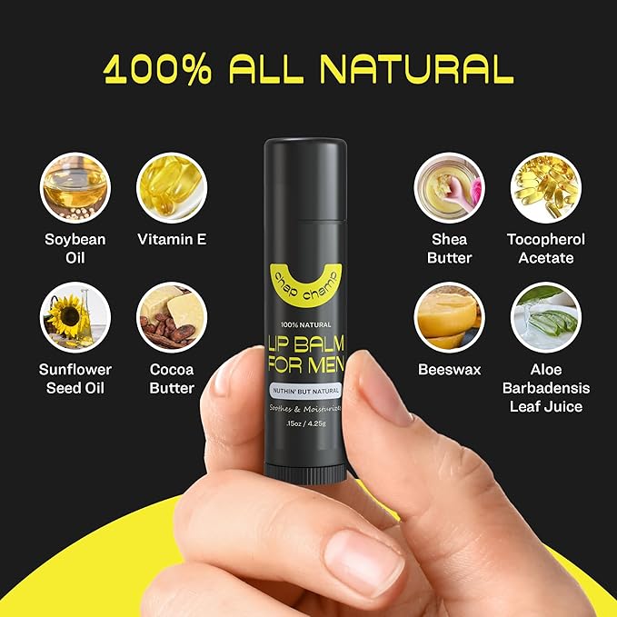 Lip Balm for Men - All Natural Mens Chapstick - Mens Lip Balm - Contains Vitamin E and Beeswax - Chapstick for Men - Peppermint, Coconut & Vanilla Lip Balm - 6 Pack Lip Balm Men