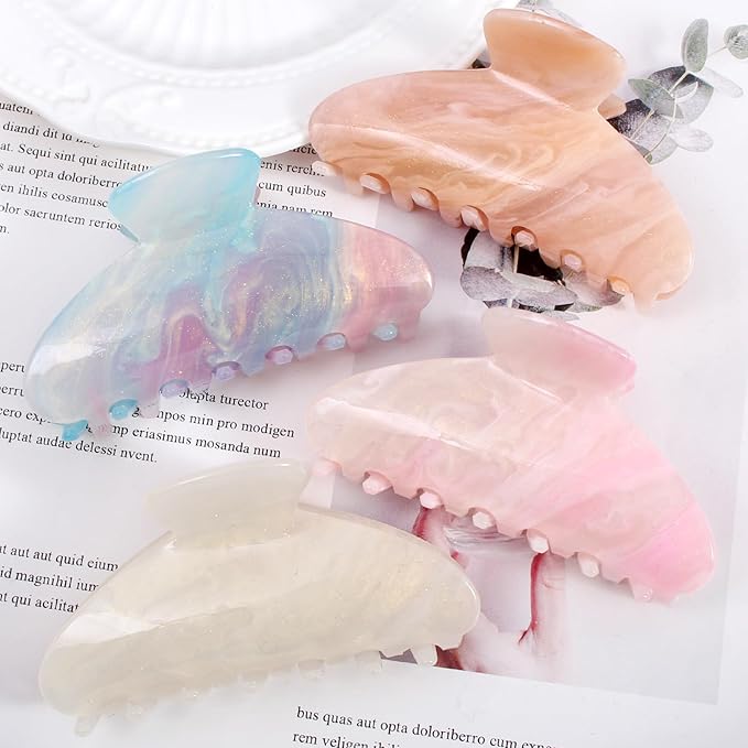 4 Pack Large Acrylic Hair Claw Clips for Women Girls, Cute Banana Barrettes Clips for Thick Thin Hair