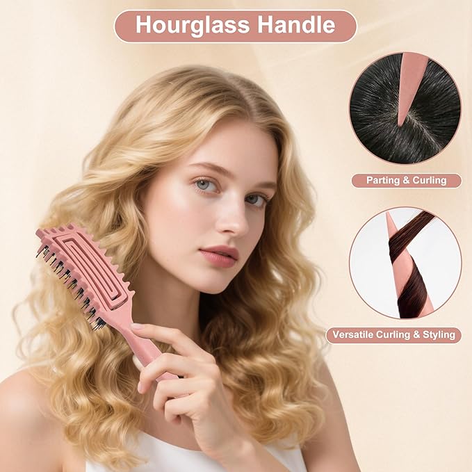 Curly Hair Brush Defining, Vented Curl Defining Brush for Effortlessly Detangling Shaping and Styling Women's Men's Curls on All Wet or Dry Hair Types, Reduces Frizz (Beige)