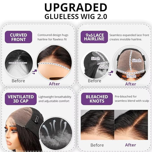 250 Density HD Lace Front Human Hair Wigs For Black Women 15A Grade Bleach Knots Glueless Wear and Go 9X6 Pre Braided Wig 9x6 Straight Lace Frontal Wigs Human Hair Pre Plucked Pre Cut 26inch