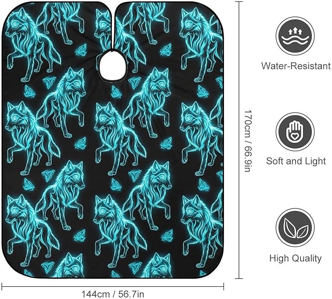 Adjustable Salon Cape, Dyeing Salon Apron Cool Cyan Wolf Art Shampoo Cutting Household Capes Wrap for Hair Dye