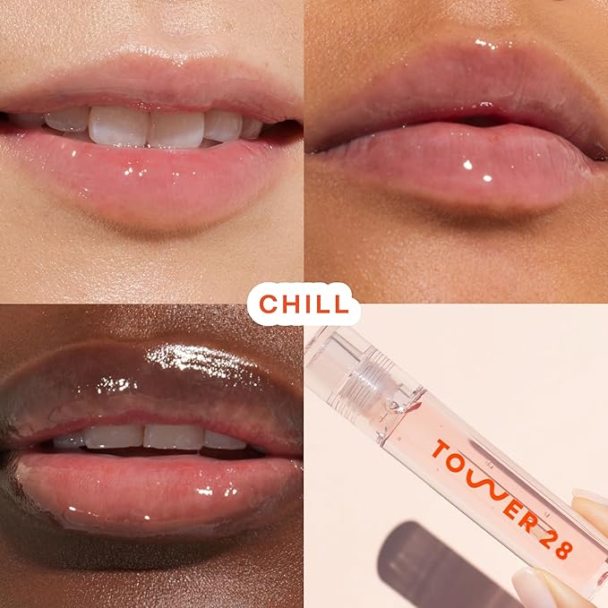 Tower 28 ShineOn Lip Jelly, CHILL | Non-Sticky, Vegan Lip Gloss in Clear | Moisturizing Apricot and Raspberry Seed Oil | Clean, Cruelty Free