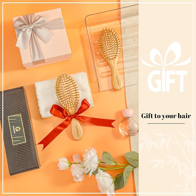 GAINWELL Bamboo Hair Brush for Hair Growth, Natural Bamboo Bristles Detangling Wooden Paddle Hairbrush for Massaging Scalp, for Women Men and Kids, for All Hair Types, with Ergonomic handle