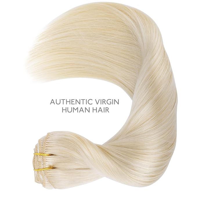 WENNALIFE Clip in Hair Extensions Real Human Hair, 24 Inch 150g 9pcs Human Hair Extensions Clip In Human Hair, Platinum Blonde Hair Extensions Clip In Real Hair Coloured Remy Human Hair Extensions