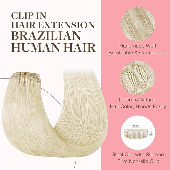 GOO GOO Clip in Hair Extensions Real Human Hair, Remy Human Hair Extensions Clip ins for Women, Natural Human Hair, 22inch 120g 7Pcs, #1000