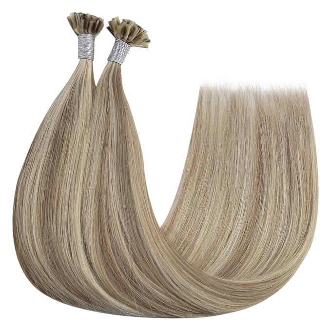 YoungSee U Tip Hair Extensions Human Hair Highlight Light Brown and Blonde Utip Human Hair Extension for Thin Hair Pre Bonded U Tip Remy Hair Extension Hot Fusion K Tip Hair Extensions Soft 50s/50g