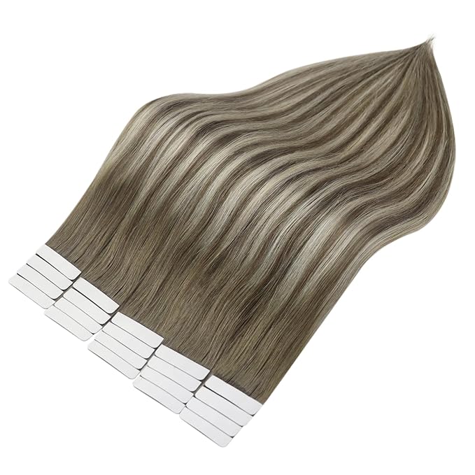 Full Shine Seamless Tape in Hair Extensions 7 Brown to 1000 Blonde and 7 Brown 12 Inch Hair Extensions Real Human Hair Balayage Hair Extensions Tape in 20 Pcs Short Seamless Remy 30G