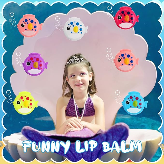 30 Pcs Fish Shape Lip Balm Under the Sea Party Favors Kids Fruit Flavored Lip Balm Ocean Party Favors Classroom Gift Exchange for Children Girls Women Men Students