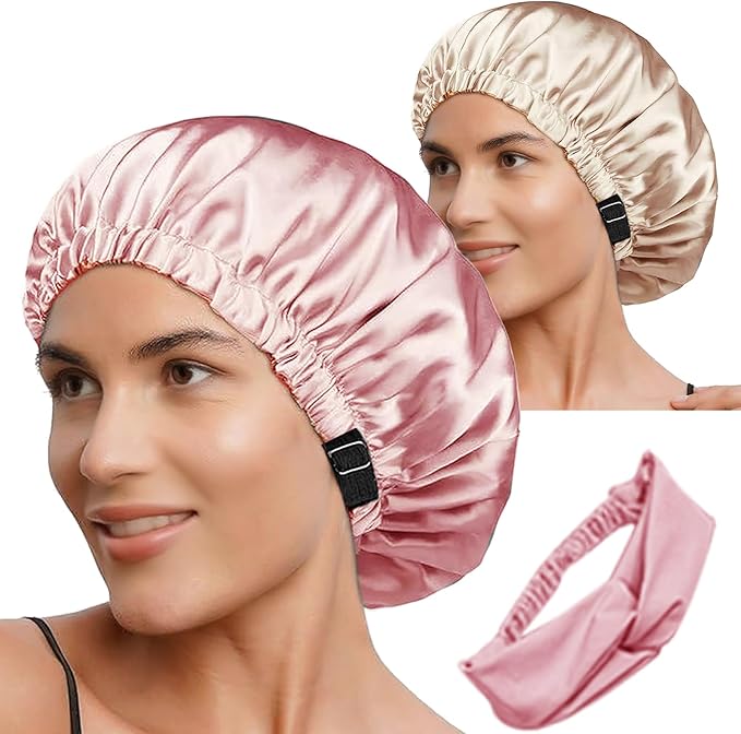 Hair Bonnets 3Pcs Satin Bonnet For Sleeping Silky Bonnets Womens Silk Bonnet Night Caps Curly Hair Sleep Cap For Women