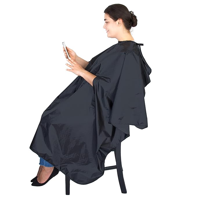Hair Cutting Cape with Armholes - Professional 100% Nylon Black Salon Cape - Lightweight, Water-Resistant Hairdresser Smock for Cutting, Coloring, and Styling - Comfortable Gown for Salon or Home