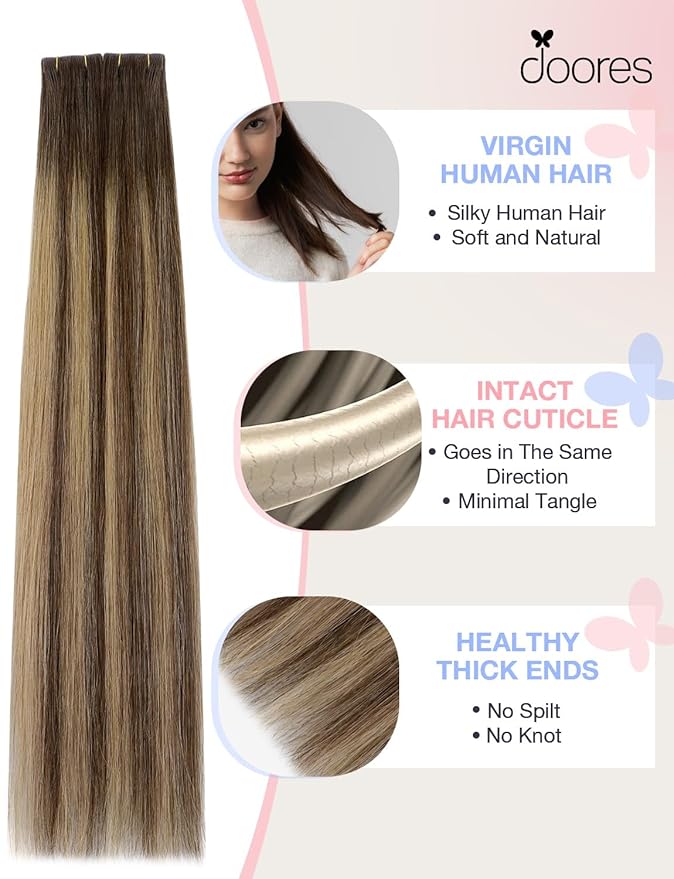 DOORES Invisi Edge Hair Extensions Real Human Hair Tape in, Chocolate Brown to Caramel Blonde 10 Injection Tape-ins with 10 Injection Tape-ins 50g 16 Inch, Injected Tape in
