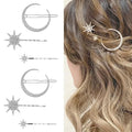 6 Pieces Rhinestone Stars Moon Hair Clips Vintage Star Hairpins Crystal Decorative Bobby Pins Metal Alloy Hair Pins Snowflake Side Clip Hair Accessories for Women Girls (Silver)