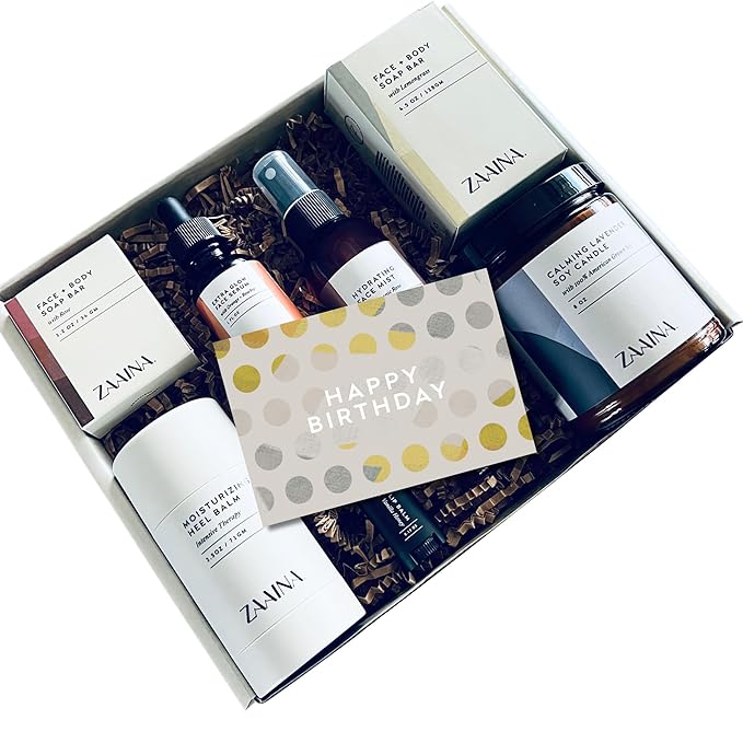 Birthday Gift Set for Women - Bath and Body Gift Set for Her, Relaxing Spa Kit Package, Self Care Gift Basket for Mom, Wife Friend Sister by ZAAINA (PREMIUM Birthday Spa Set w/ Candle)