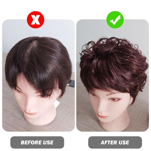 5.1'' Dark Brown Hair Toppers for Women, Curly Synthetic Topper with Bangs, Breathable Fluffy Clip-in Natural Wig Toppers, Thinning Hair/Loss, For Thin