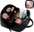 Cosmetic Bag for Travel, Large Capacity Pouch Purse Organizer, Waterproof Puffy Padded Make Up Toiletry Bag for Women (Black)
