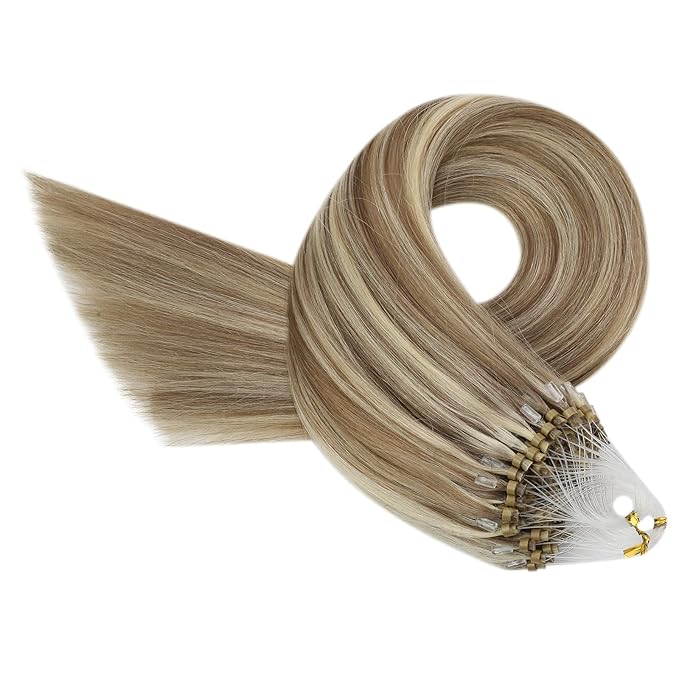 YoungSee Micro Bead Hair Extensions Real Human Hair Highlight Microbead Hair Extensions Human Hair Light Brown Mix Blonde Highlight Micro Link Hair Extension Remy Hair Silky Straight 22Inch 50s 50g
