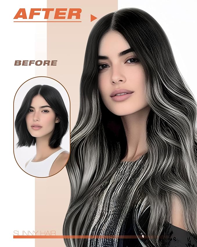 Sunny Hair Tape in Hair Extensions Real Human Hair Invisible Remy Hair Extensions Tape ins for Women Natural Black Roots to Silver Grey Balayage 16 inch 20Pcs 50G