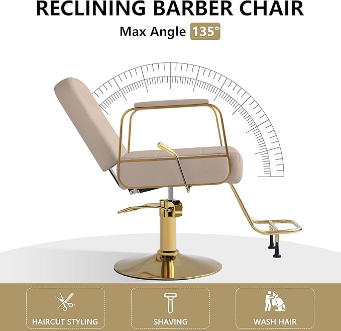 KIGOTY Salon Barber Chair, Reclining Salon Chair for Hair Stylist, Adjustable Hair Salons Tattoo Braiding Hairdresser Chair, 360 Swivel Stylist Chairs for Barbershop (Grey)
