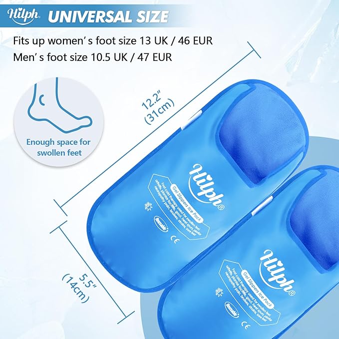 Hilph Foot Ice Pack Slippers for Plantar Fasciitis 2 Packs, Reusable Hot Cold Packs Gel Ice Slipper for Foot and Broken Toes, Gout, Foot Surgery, Neuropathy, Diabetic, Swollen, Light Blue
