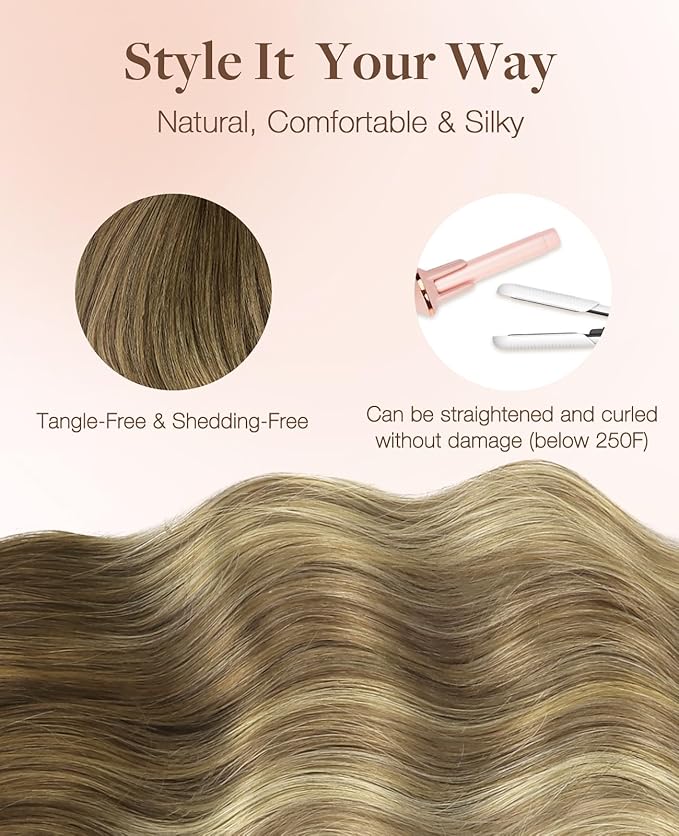 GOO GOO Invisi Edge Tape in Hair Extensions Human Hair, 3/8/613 Walnut Brown to Ash Brown and Bleach Blonde 20pcs 14inch 50g, Virgin Remy Hair, Seamless Injected Tape, Natural Look