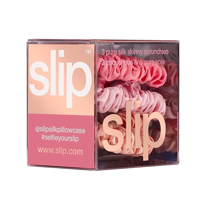 SLIP Amazon Exclusive Skinny Scrunchies: Anti-Crease, Anti-Breakage Slipsilk™ Design Protects Delicate Hair | Includes 3 Pure Silk Scrunchies, Sherbet