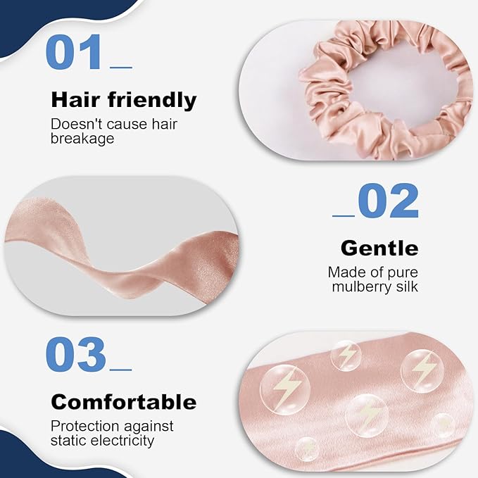 1 Piece Silk Bow Scrunchies for Hair-100% Pure Mulberry 22 Momme Silk Hair Tie, Elastic Ponytail Holder, Elegant Soft Bow Hair Ties Band for Women Hair Care, Multiple Colours (PINK)