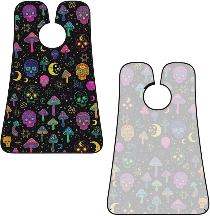 Non-Stick Beard Shaving Bib, Hair Catcher Apron with Suction Cups, Waterproof Grooming Tool for Men Husband, Trippy Moon Skulls Mushrooms Shave Bib