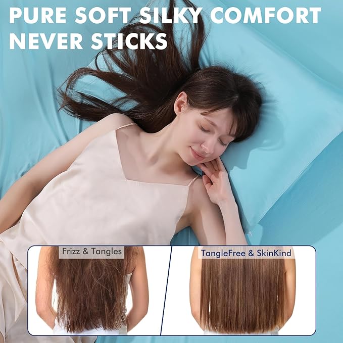 Elegear Cooling Pillow Cases for Hot Sleepers, Clean Fabric Silver Infused Cooling Pillowcase Q-Max>0.5, Soft Pillow Cases for Hair & Skin, Zipper Pillow Cases Set of 2 Blue (Queen, 20'' x 30'')