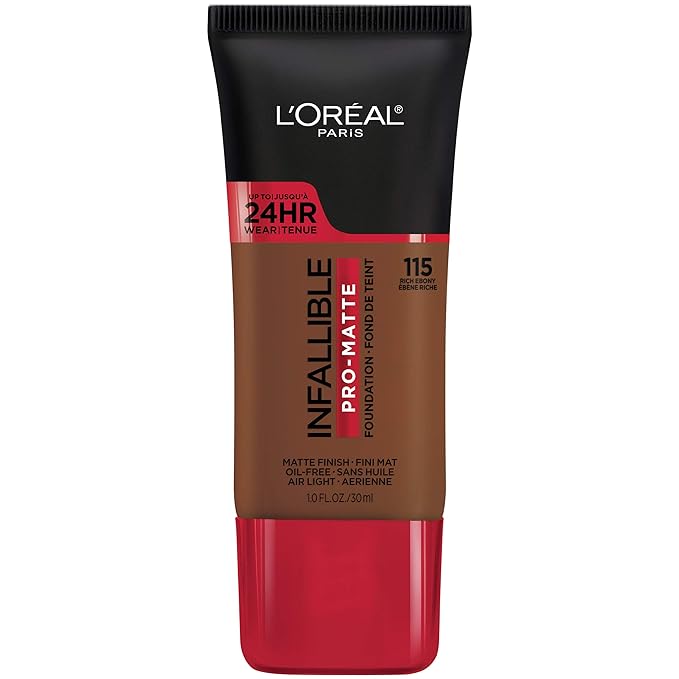 L'Oreal Paris Cosmetics Makeup Infallible Pro-Matte Liquid Longwear Foundation, Rich Ebony, 1 fl oz.