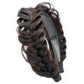 DIGUAN Wide Messy Braided Headband With Teeth Synthetic Hair Plaited Headband High Elasticity Braids Chunky Fishtail Braided Hair Band Hairpiece for Girls Women (Deep Brown)
