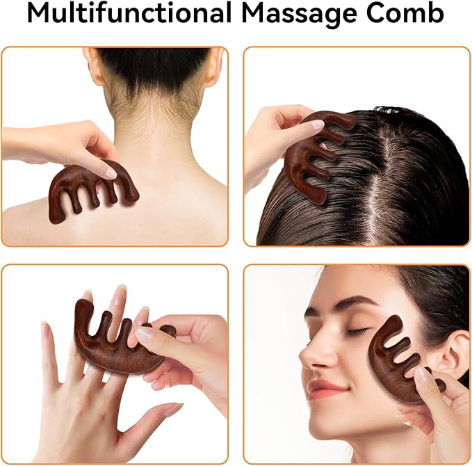 2 Pack Wooden Scalp Massage Comb, Sandalwood Scalp Massager Wood, Head Massager Gua Sha Brush for Women Men Hair Growth
