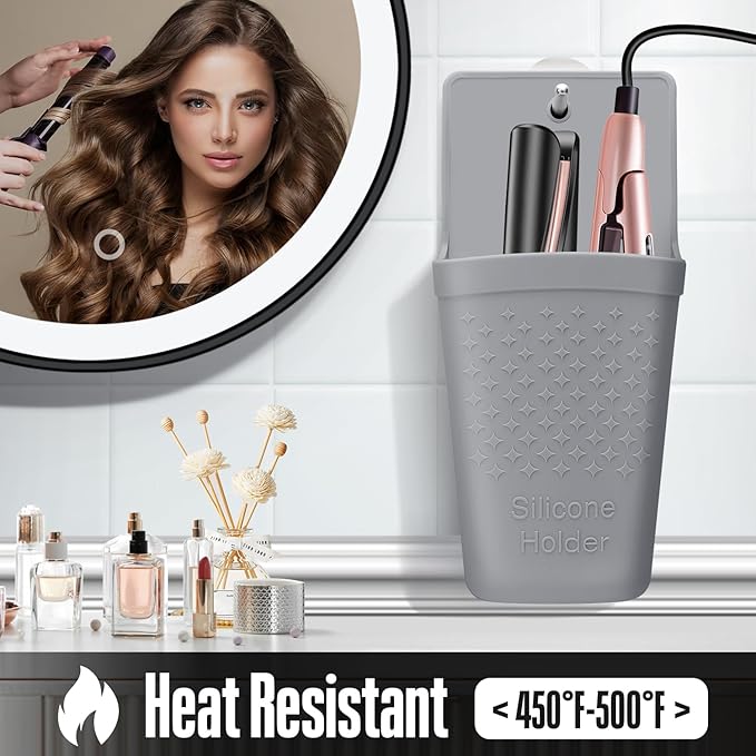 Heat Resistant Silicone Hair Iron Mat and Pouch,Portable Travel Hair Straightener Mat and Holder for Hair Styling Tools.1 Pack.(Gray)