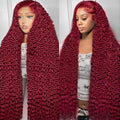 32 Inch 99J Burgundy Lace Front Wigs Human Hair Red Burgundy Wig 200% Density 13x6 Deep Wave Lace Front Wigs Human Hair Pre Plucked Glueless Lace Frontal Wigs for Women