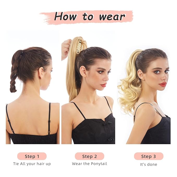 Ponytail Extension, Clip on Ponytails for Women, 12" Claw Clip in Short Curly Wavy Pony Hair Extension for Women - Brown