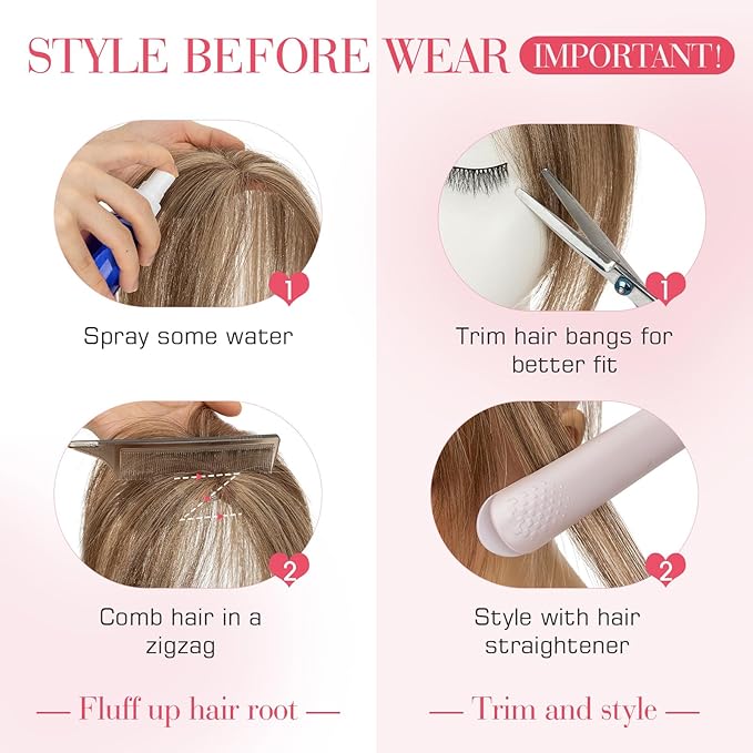 Hairro Human Hair Toppers For Women Wispy Thin Short Wiglet Hairpieces Natural No Bang Middle Part Side Bangs Hair Clip 14.5g #4P27 Medium Brown Mix Dark Blonde