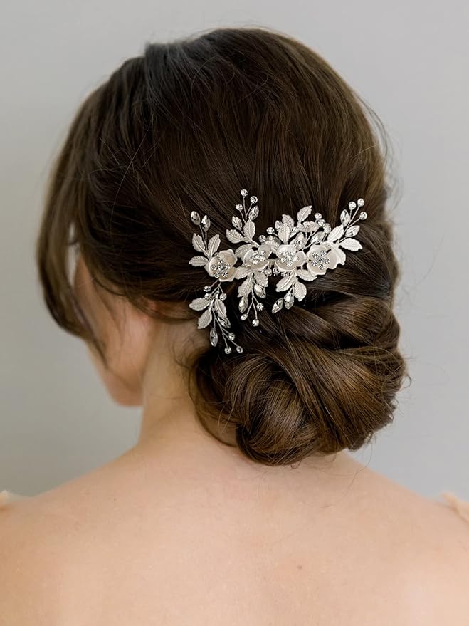 SWEETV Silver Rhinestone Bridal Hair Comb for Wedding, Hair Accessory Headpiece for Women, 1 Count