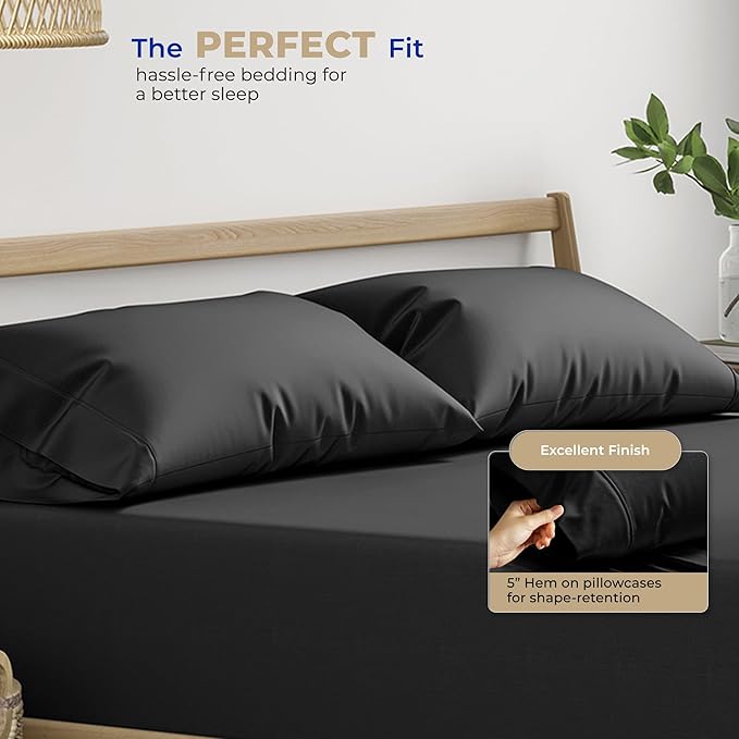THREAD SPREAD 100% Cotton Pillowcases Standard/Queen Size Set of 2-400 Thread Count Cotton Pillowcases, Ultra Soft Cool Sateen Weave Pillow Cases for Sleeping, Set of 2 Pillow Covers (Black)