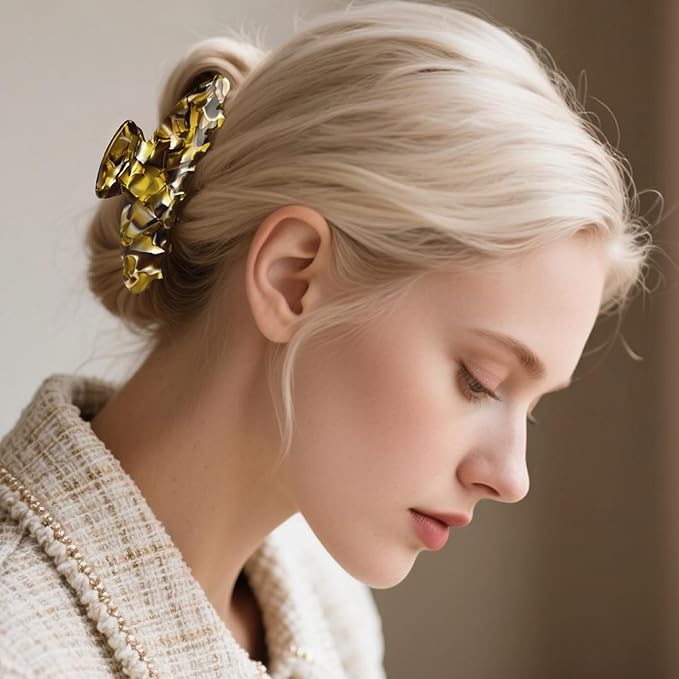 French Hair Claw Clips for Women Grils,4 Inch Strong Hold No Slip Grip Accessories Acetate Material,Not Easily Damaged,Thick or Thin Hair (Gold)