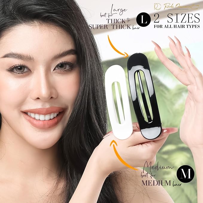 RC ROCHE 6 Pcs Flat Claw Hair Clips for Women Lay Down Barrettes No Crease Side Slide Thick Long Hair Duckbill French Against Head Jaw Claw Styling Clamp, Medium Black & White