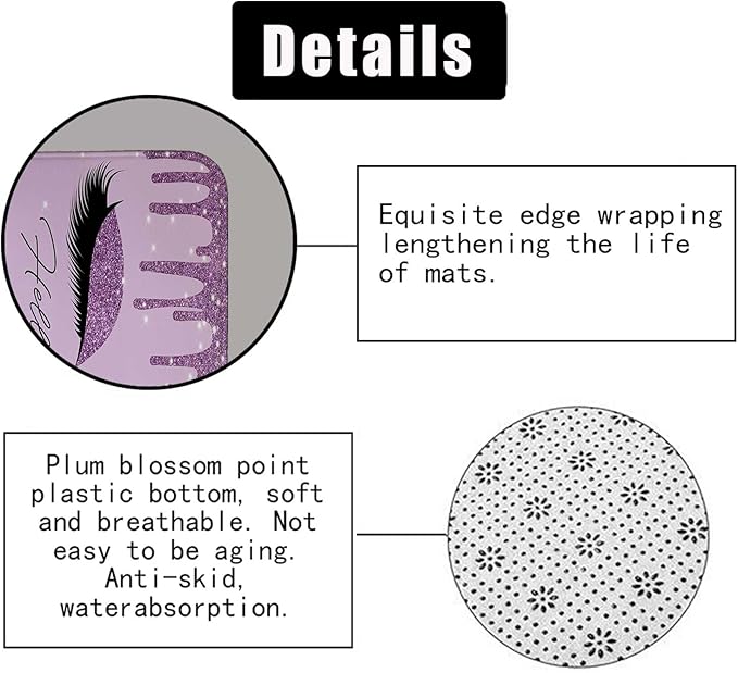 4PCS Purple Glitter Hello Gorgeous Shower Curtain Set, Glam Bling Diamond Rhinestones Gem Makeup Unicorn Eyelash Bathroom Decor, Waterproof Fabric Shower Curtain, Non-Slip Bath Mat Toilet Rug