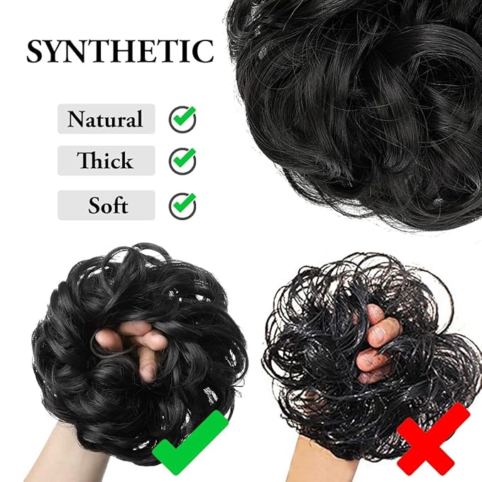 CJL HAIR Large Messy Bun Hair Piece Wavy Curly Scrunchies Synthetic Chignon Ponytail Hair Extensions Thick Updo Hairpieces for Women Pepper Brown