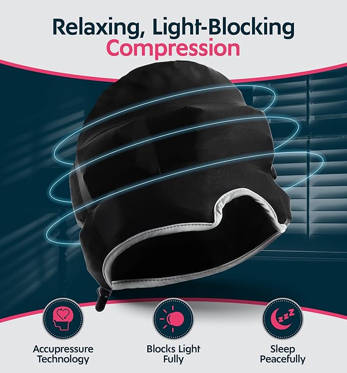 Magic Gel Migraine Ice Head Wrap | Real Migraine & Headache Relief | The Original Headache Cap | Cold, Comfortable, Dark & Cool; Endorsed by Physicians, Loved by Thousands - (Black)