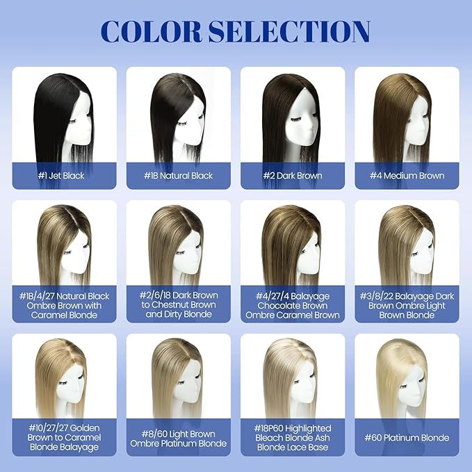 WORLDSTAR Toppers for Women Real Human Hair, Hair Pieces for Women with Thinning Hair,16Inch,6 * 7 Inch Base,75g,#2/6/18 Dark Brown to Chestnut Brown and Dirty Blonde, Clip in Topper (tp#2/6/18-16)