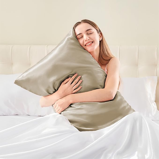BEDELITE Satin Pillowcase with Zipper, Taupe King Size Pillow Cases Set of 2, Super Soft and Cooling Similar to Silk Pillow Cases, Gift for Women Men(20x36 Inches)