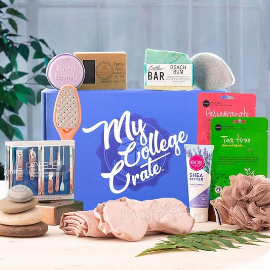 Women's Study Break Gift Box (11 Item Gift Set) Soaps, Lotion, Bath Bomb, Loofah, Face Masks, Foot Care & More - My College Crate